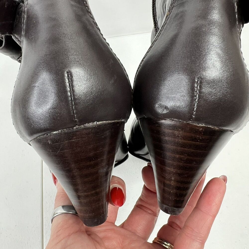 Nine West Size 11 Tulia Leather Wedge Bootie Ankle Boots Shoes Buckle Detail - Picture 9 of 10